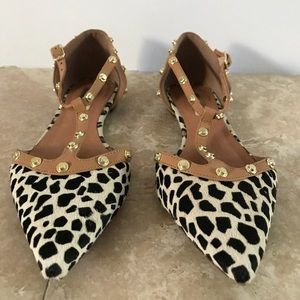Halogen calf hair studded flats